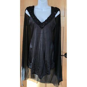Black Hooded Sheer Cover-Up With Embroidered Neckline sequins whimsygoth cosplay